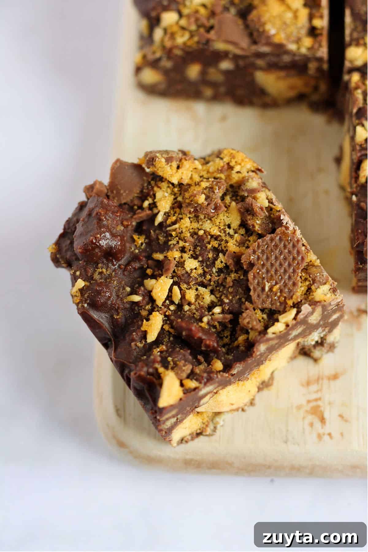 No-Bake Honeycomb Crunchie Tiffin Recipe 5 A piece of Crunchie tiffin.