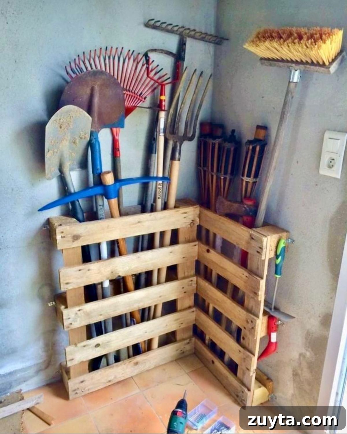 12. Wood Pallet Tool Storage