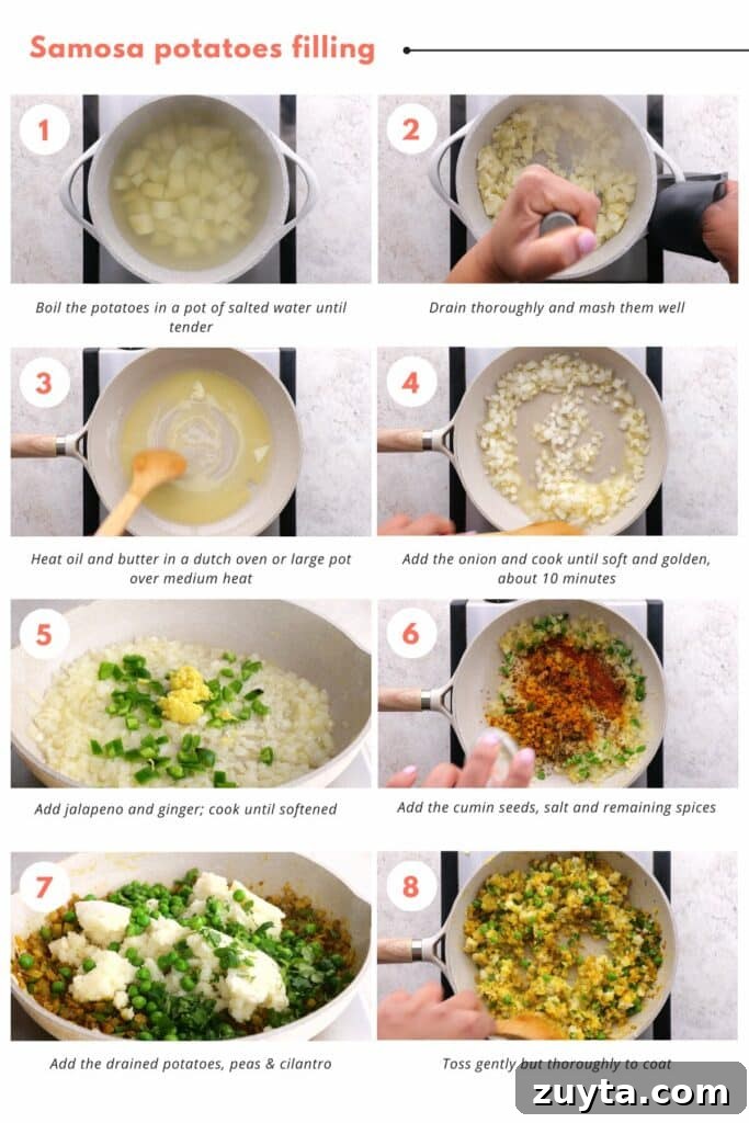 Homemade Samosa Filling: Spiced Potato and Pea Mix 3 Easy-to-follow step-by-step instructions for samosa potatoes filling