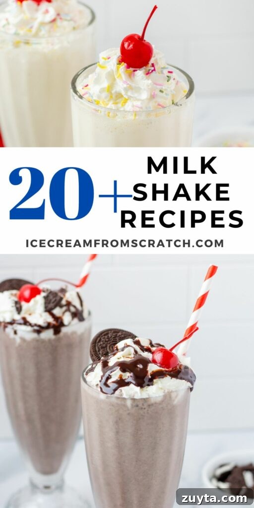 Homemade Milkshake Recipes for Every Craving 2 collage photo of two milkshake recipes with the words 20+ milkshake recipes