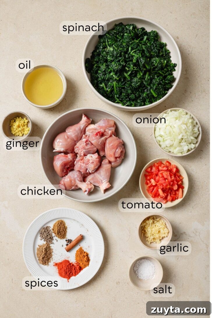 Creamy Chicken Saag with Spinach 3 Palak Chicken Ingredients