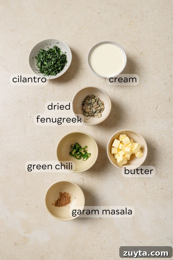 Creamy Chicken Saag with Spinach 5 Finishing ingredients for Palak Chicken