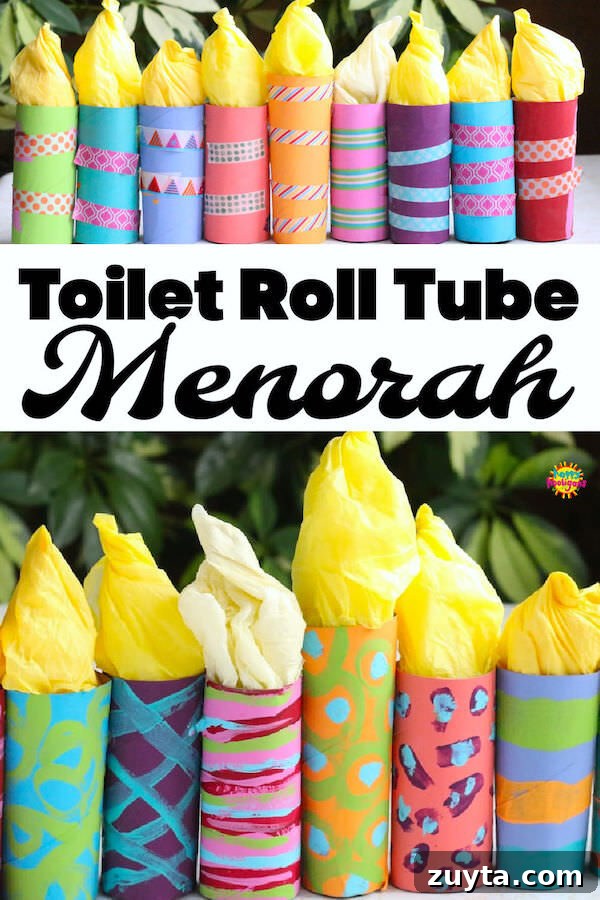 How to Make a Menorah from Toilet Paper Rolls 2 toilet paper roll menorahs washi tape and paint