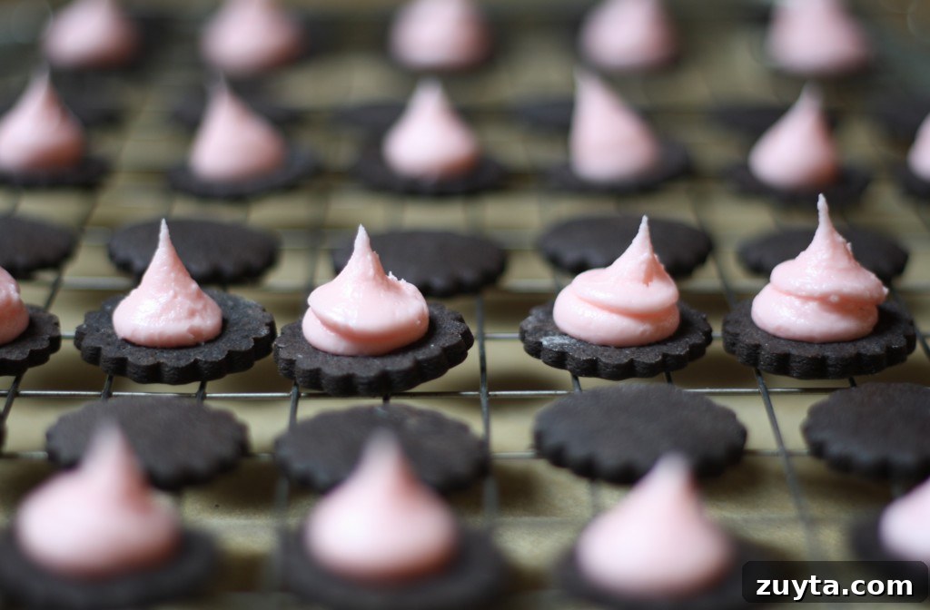 Peppermint Cocoa Cookies with Melted Candy Cane Frosting 5 making sandwiches, of the cookie variety