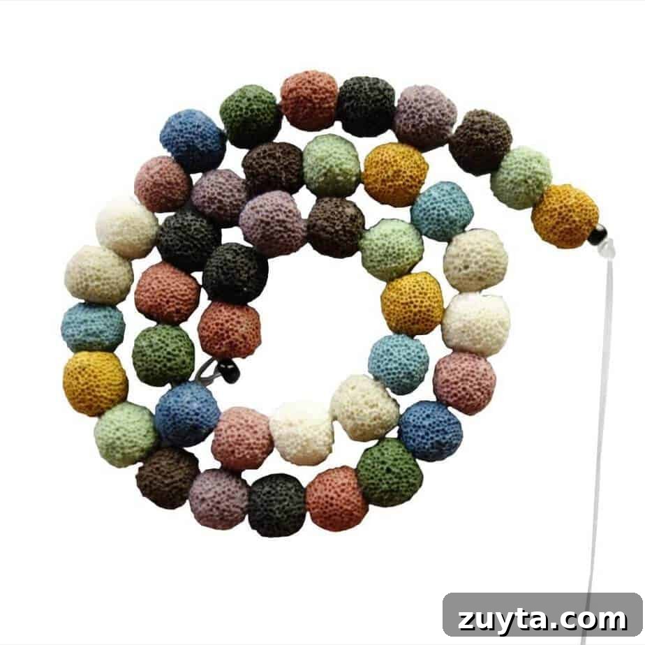 How to Make an Essential Oil Diffuser Necklace 6 a string of colorful lava beads used to release the scent of essential oils in diffuser necklaces and bracelets