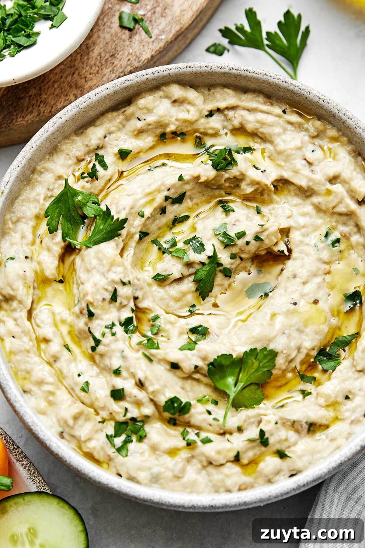 Over 60 Mediterranean Diet Recipes for Every Meal 11 Baba ganoush in a bowl.