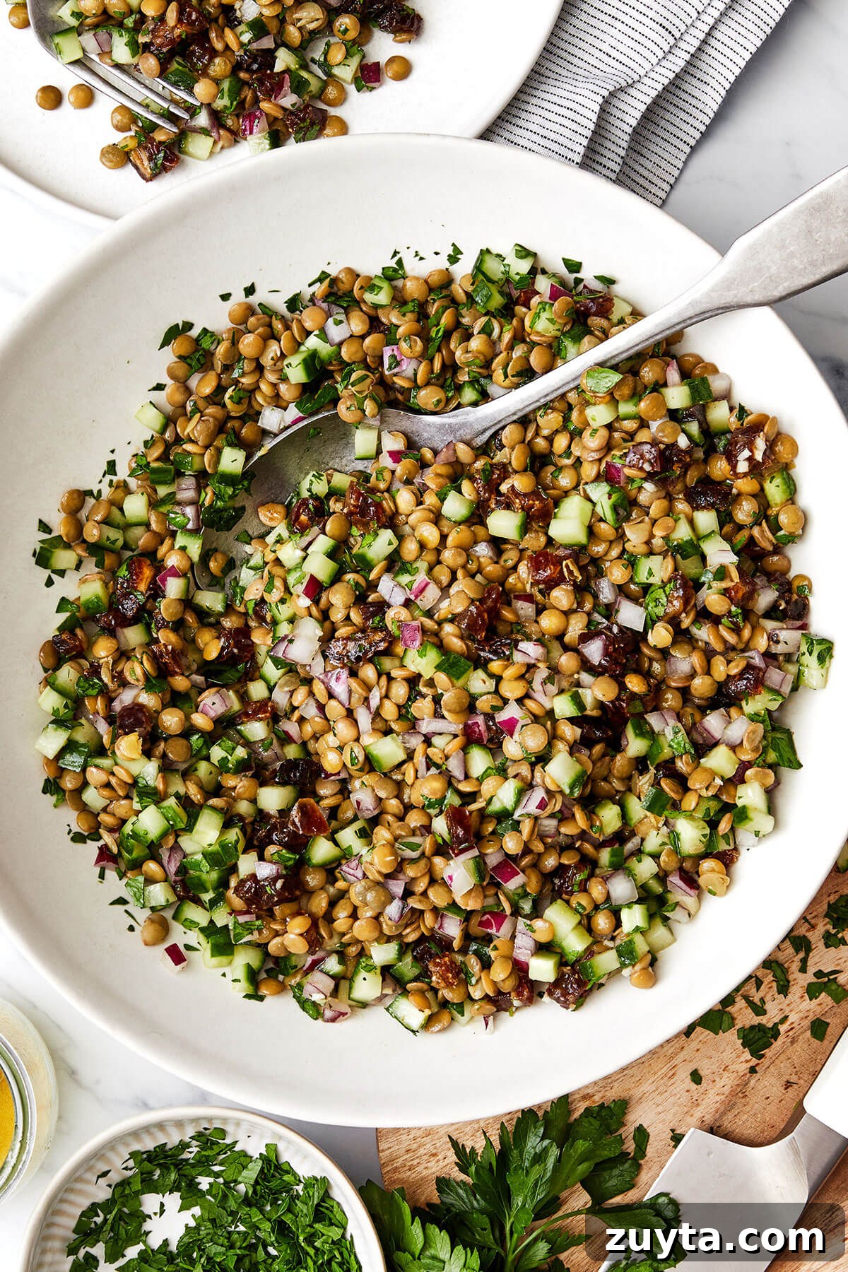 Over 60 Mediterranean Diet Recipes for Every Meal 26 A white bowl of lentil salad.