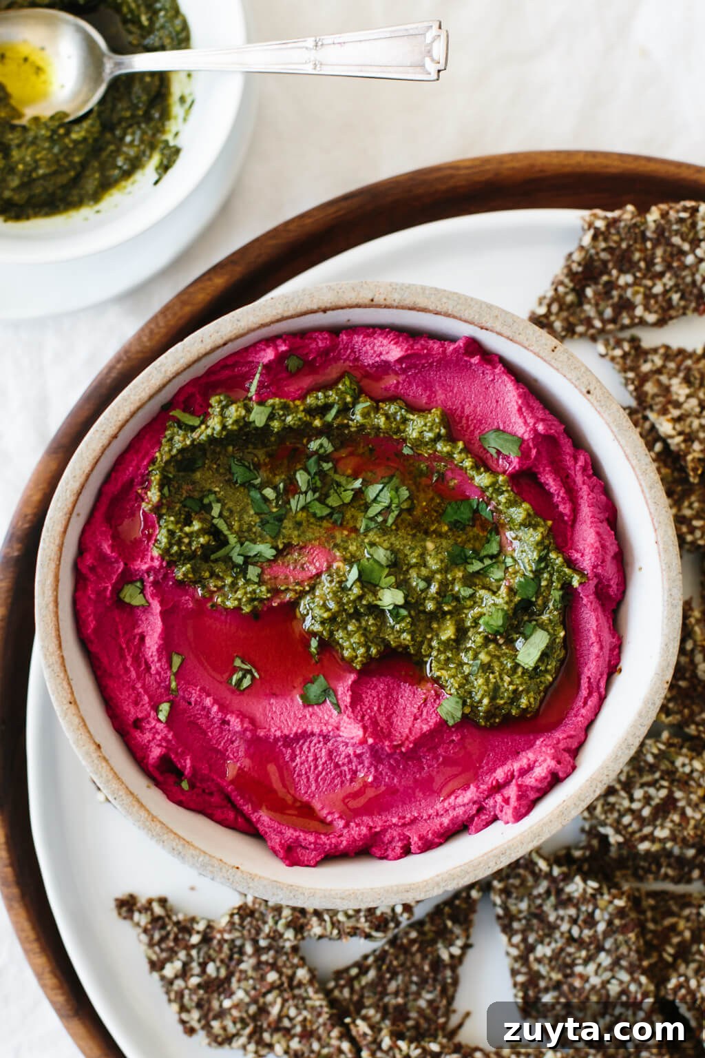 Over 60 Mediterranean Diet Recipes for Every Meal 29 Beet hummus is made with oven roasted beets, chickpeas, tahini, olive oil, lemon juice and garlic. It's a vibrant and healthy snack or appetizer recipe.