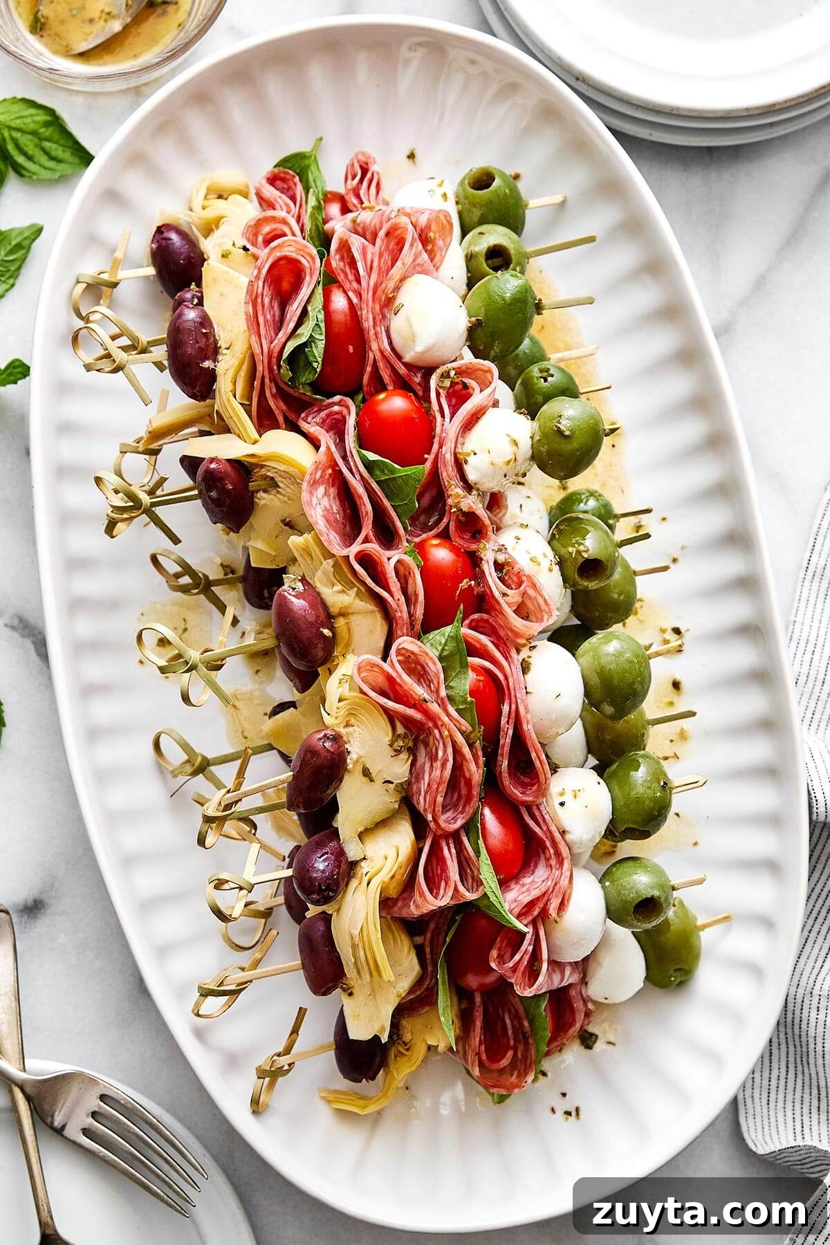 Over 60 Mediterranean Diet Recipes for Every Meal 32 A platter of antipasto skewers for the best appetizer.
