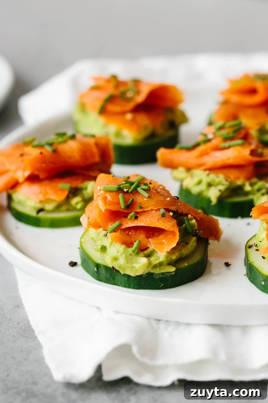 Over 60 Mediterranean Diet Recipes for Every Meal 33 These smoked salmon, avocado and cucumber bites are the perfect healthy appetizer recipe.