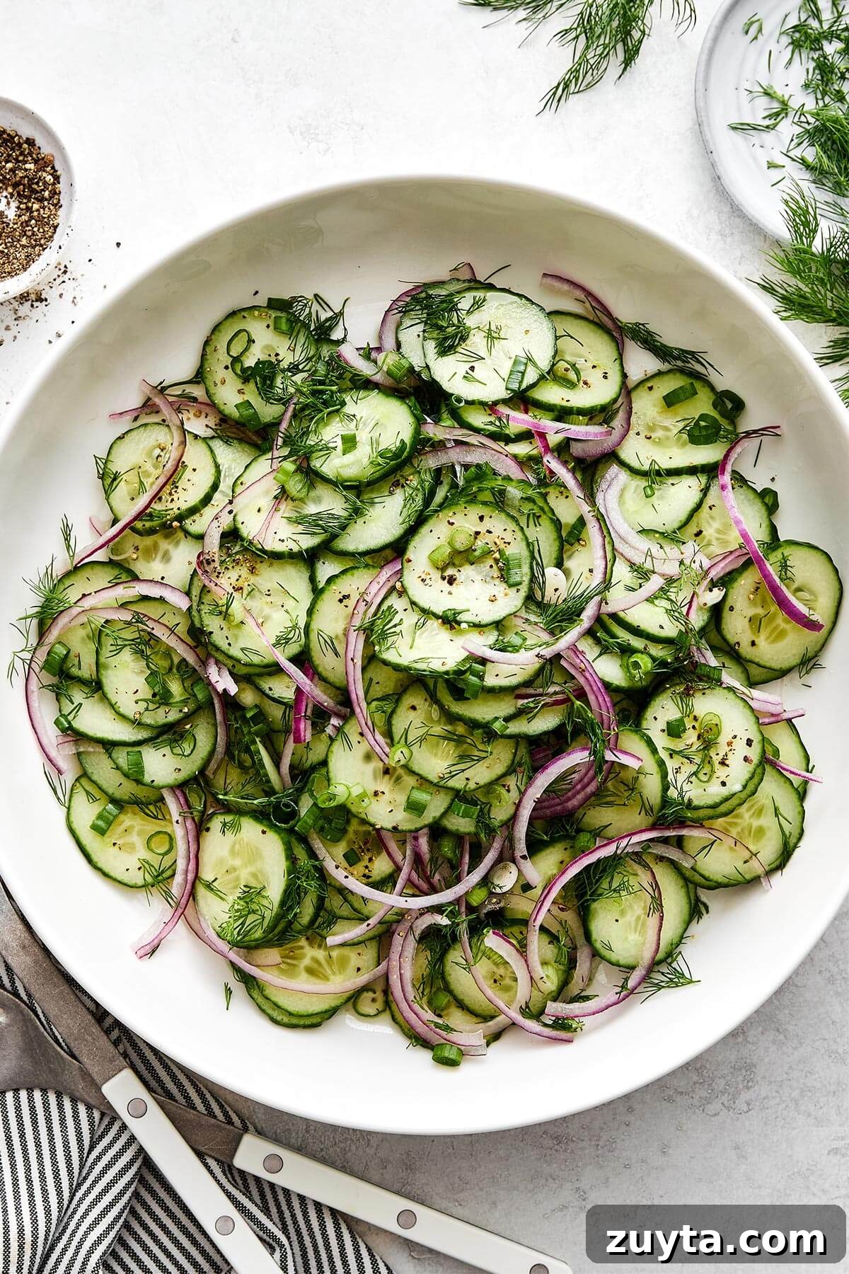 Over 60 Mediterranean Diet Recipes for Every Meal 35 Easy cucumber salad in a bowl.