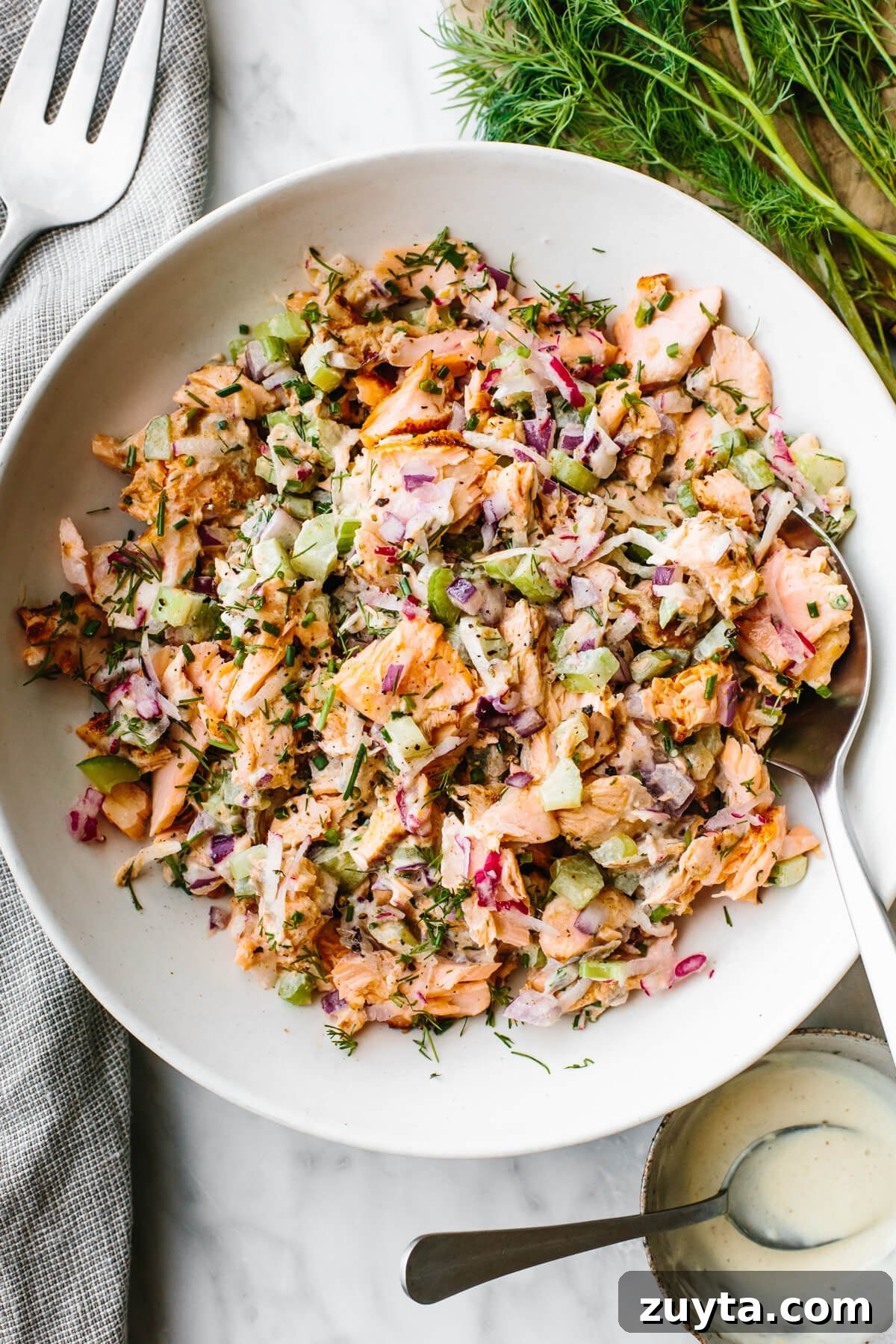 Over 60 Mediterranean Diet Recipes for Every Meal 40 Salmon salad in a large white bowl