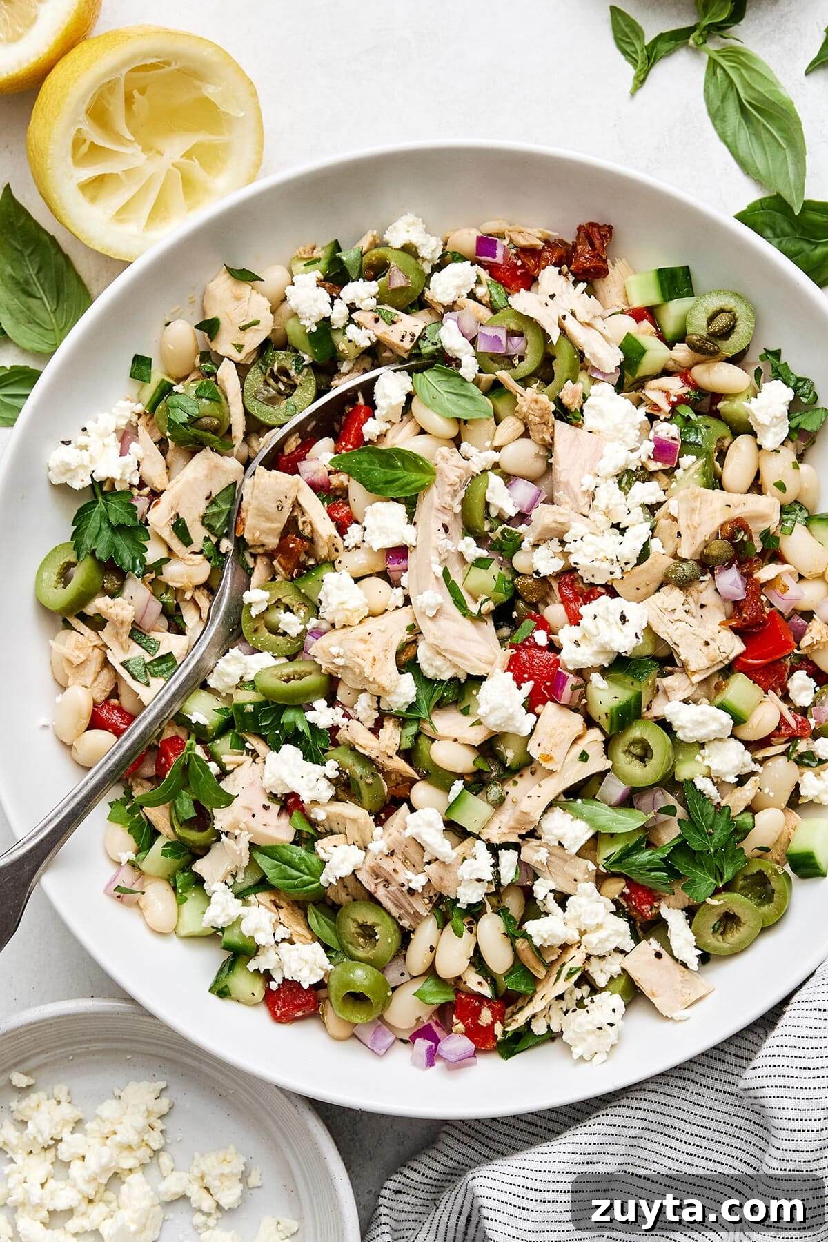 Over 60 Mediterranean Diet Recipes for Every Meal 50 Tuscan tuna salad in a bowl.