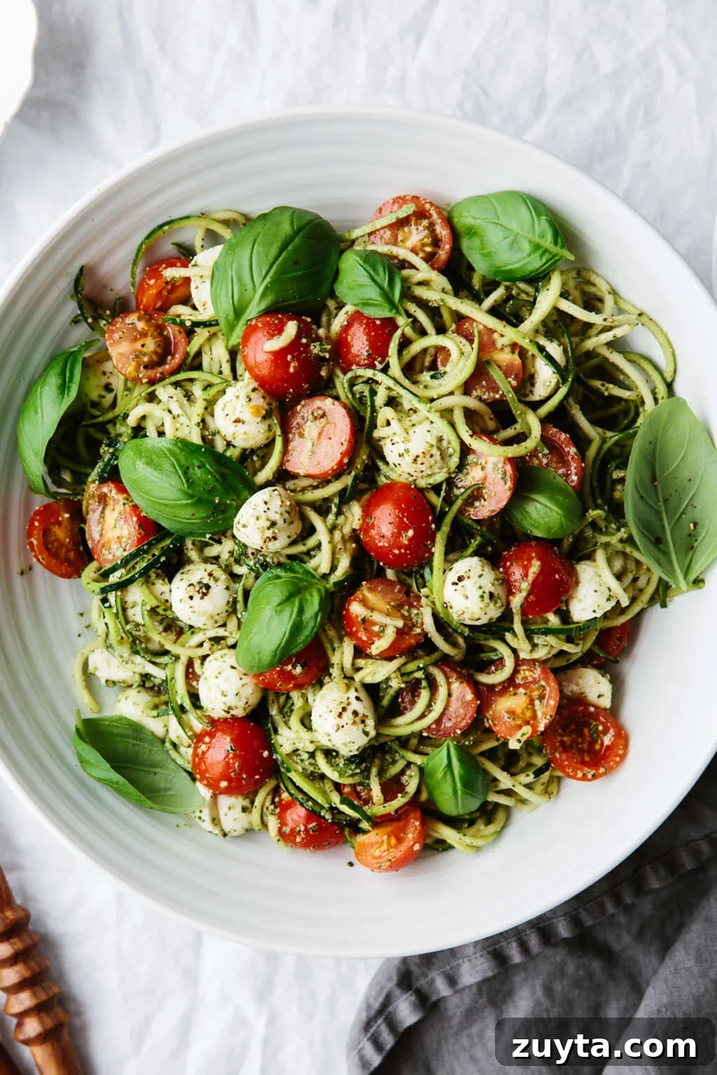 Over 60 Mediterranean Diet Recipes for Every Meal 52 Zucchini noodle caprese salad recipe