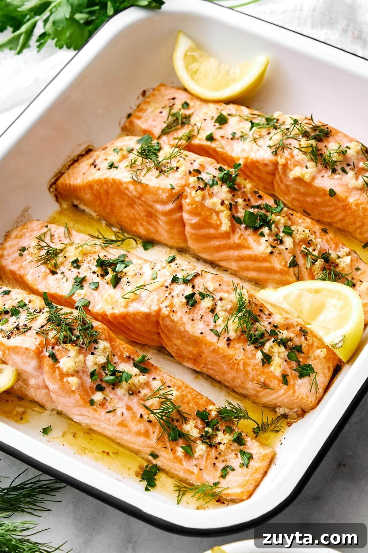 Over 60 Mediterranean Diet Recipes for Every Meal 57 A baking tray of baked salmon.