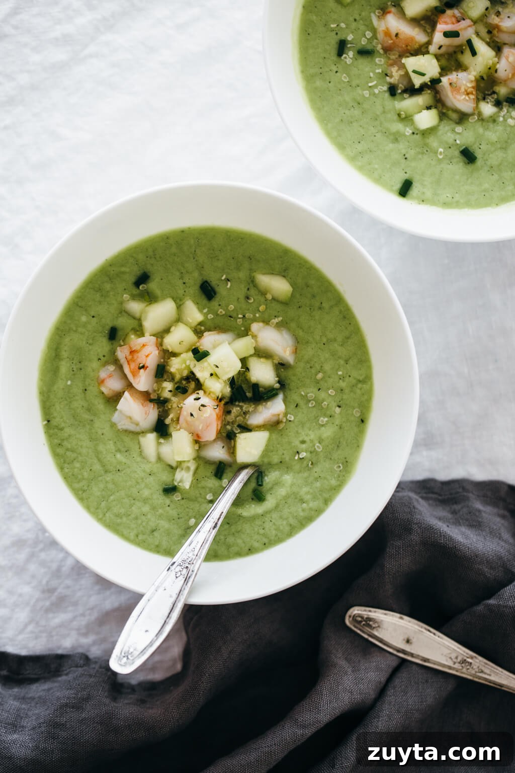 Over 60 Mediterranean Diet Recipes for Every Meal 70 (gluten-free, paleo) Cucumber melon gazpacho with ginger shrimp. A cooling and delicious gazpacho, perfect for summer!