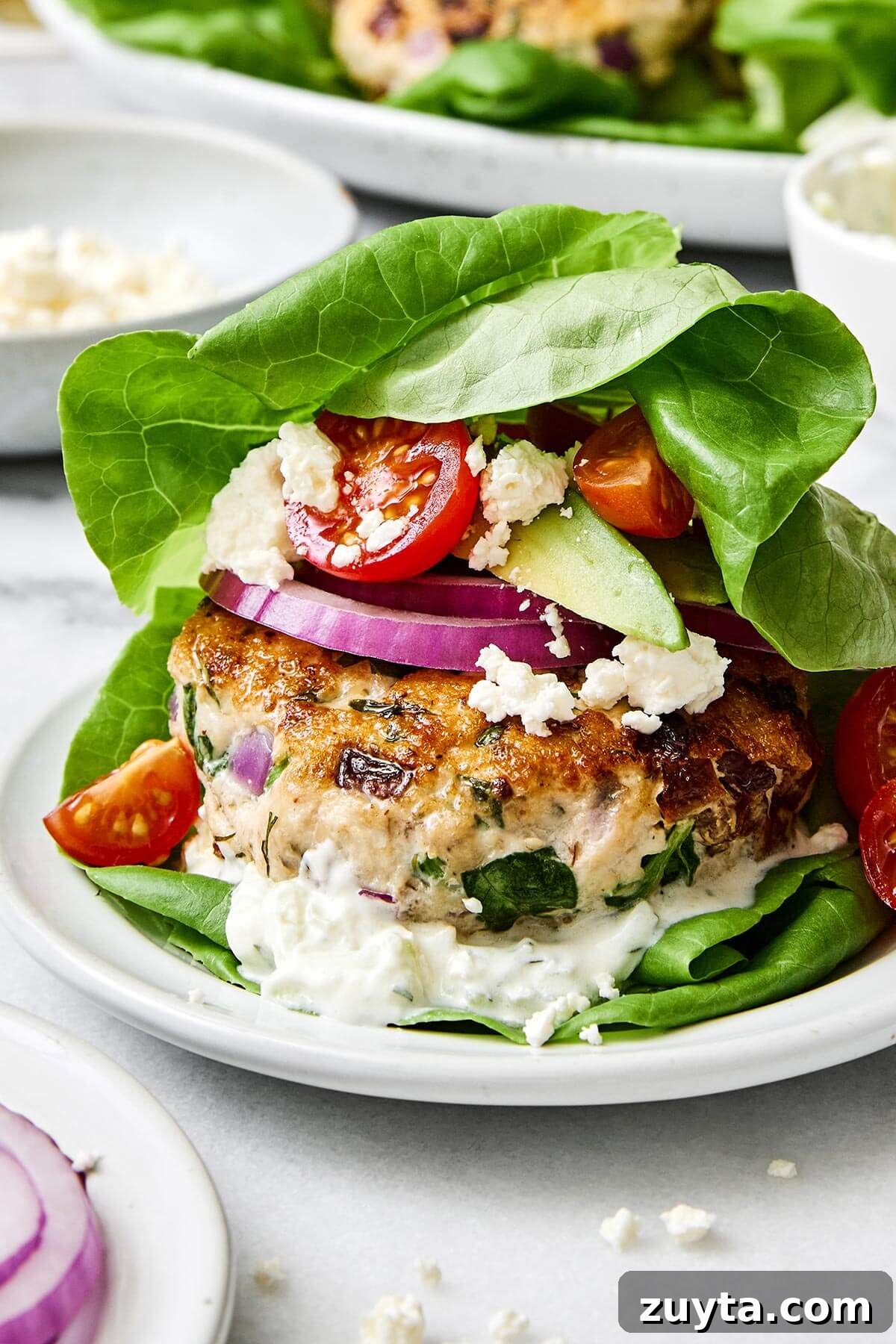Over 60 Mediterranean Diet Recipes for Every Meal 72 Greek chicken burger lettuce wrap.