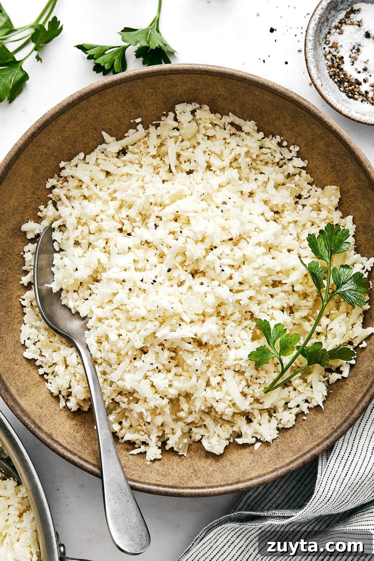 Over 60 Mediterranean Diet Recipes for Every Meal 84 A bowl of cauliflower rice.