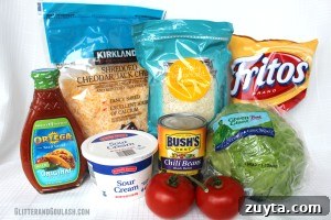 Haystacks assembled with rice, beans and toppings