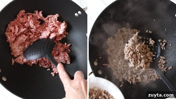 15-Minute Ground Pork Stir-Fry Recipe 4 Cooking the ground pork in a wok.