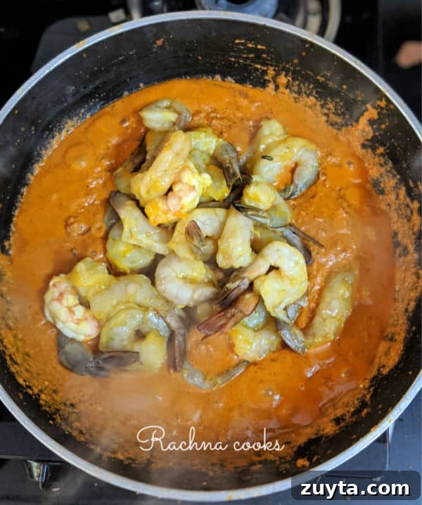Mangalorean Prawn Gassi: Authentic Coconut Prawn Curry 8 Shrimp added to masala paste