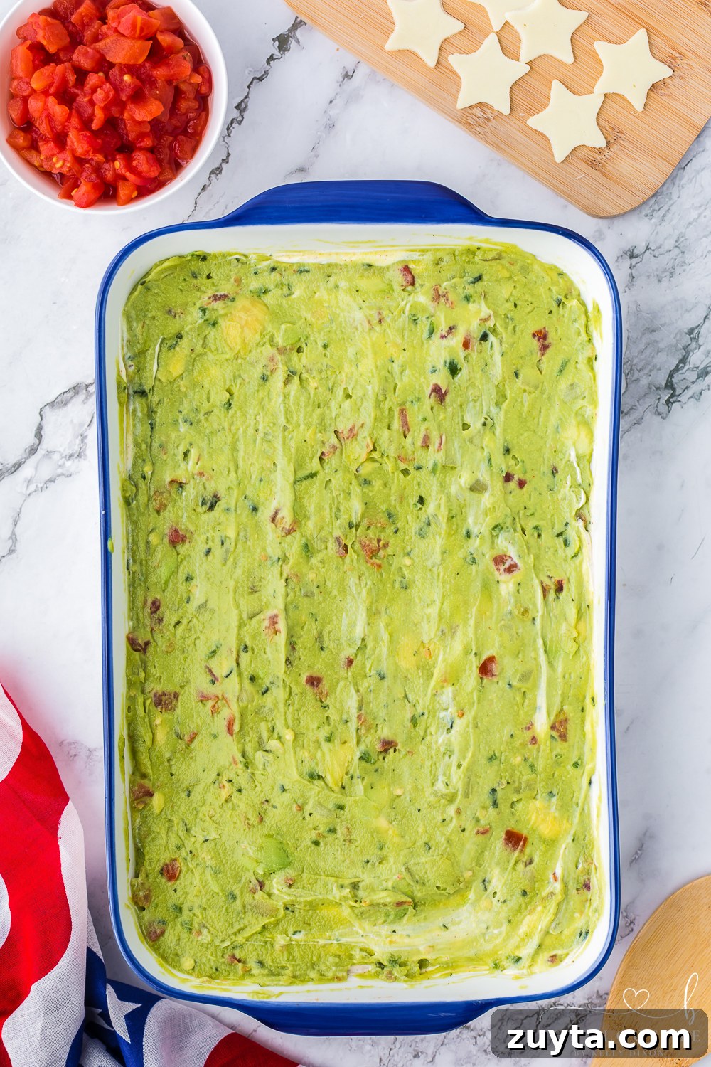 Patriotic American Flag 7 Layer Dip for Fourth of July 9 Guacamole layer