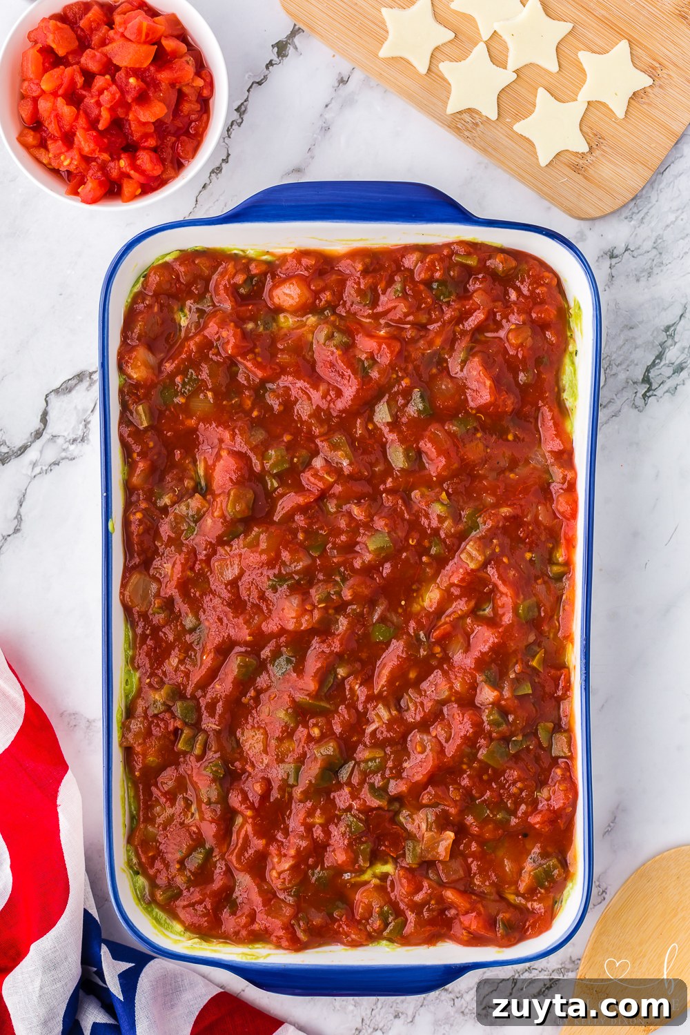 Patriotic American Flag 7 Layer Dip for Fourth of July 10 Salsa layer
