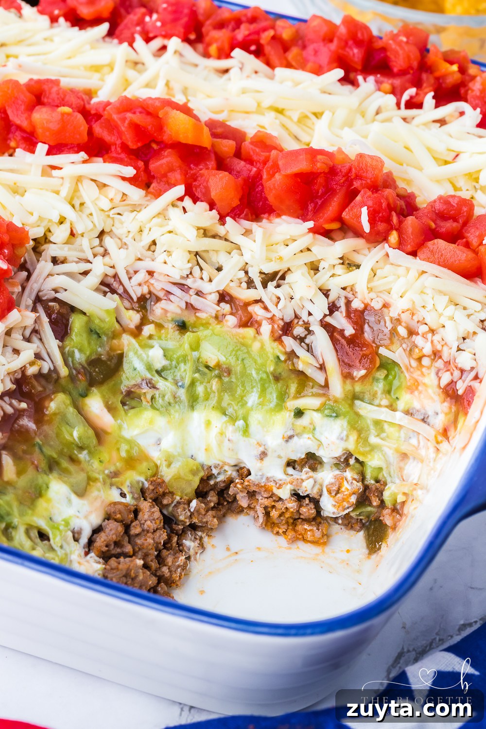 Patriotic American Flag 7 Layer Dip for Fourth of July 14 Red, white, and blue Chip Dip