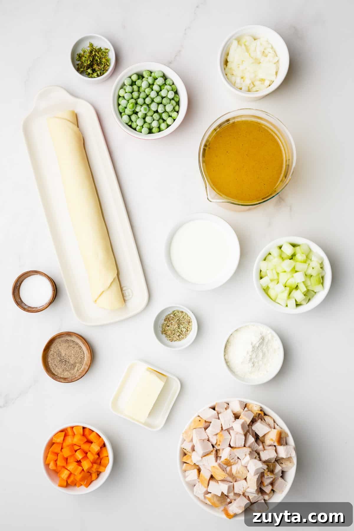 ingredients to make turkey pot pie.
