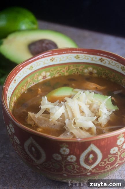Chicken Tortilla Soup with Avocado, Lime and Crispy Strips 3 Easiest Ever Chicken Tortilla Soup | Healthy-Delicious.com