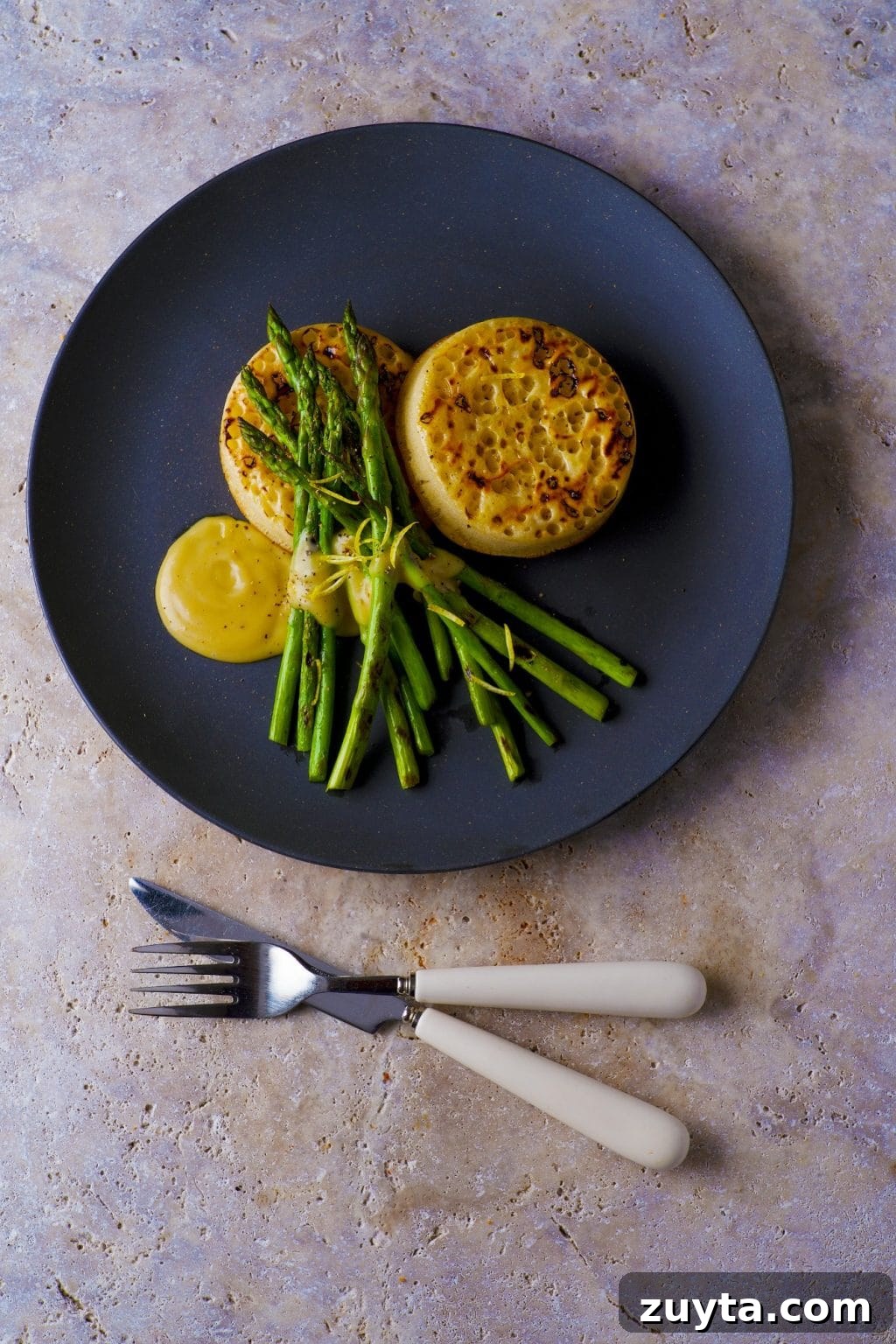 Griddled Asparagus with Lemony Sauce on Crumpets | Vegan in 15