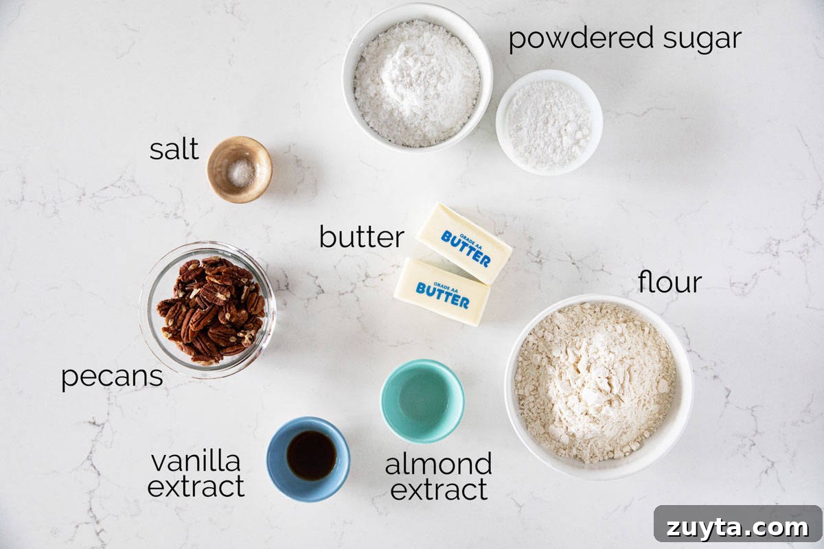 Ingredients needed to make Mexican wedding cookies.