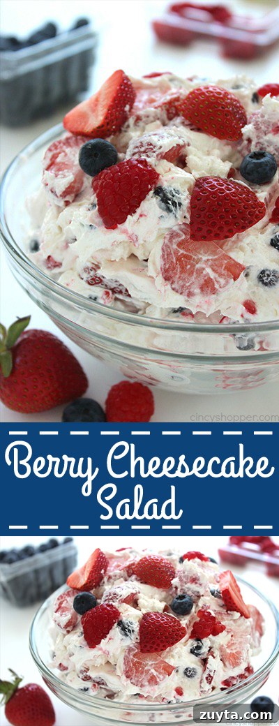 Creamy Berry Cheesecake Salad Recipe 10 Long pin image of Berry Cheesecake Salad