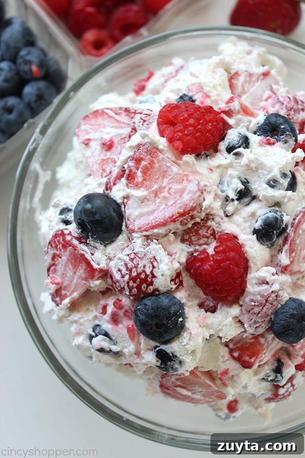Creamy Berry Cheesecake Salad Recipe 4 Berry Cheesecake Salad in a serving bowl