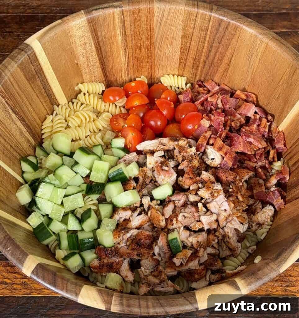 Chopped vegetables for pasta salad