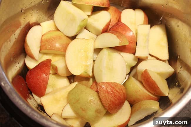 Homemade Instant Pot Applesauce Recipe 3 Chopped apples ready to cook.