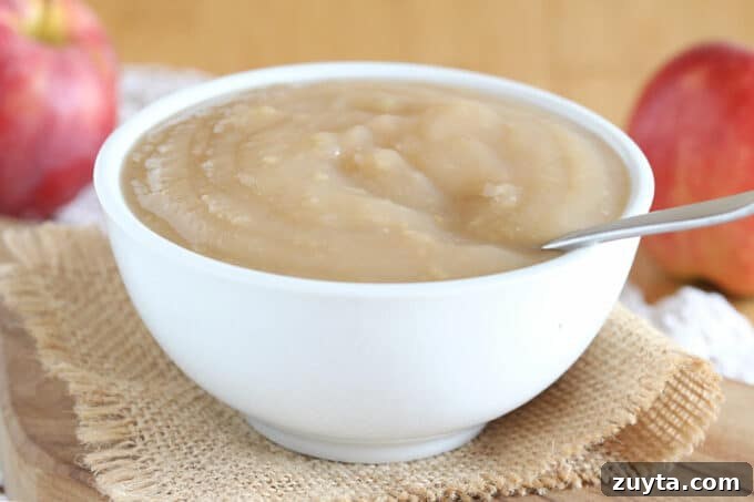 Homemade Instant Pot Applesauce Recipe 8 Big bowl of applesauce in a white bowl.