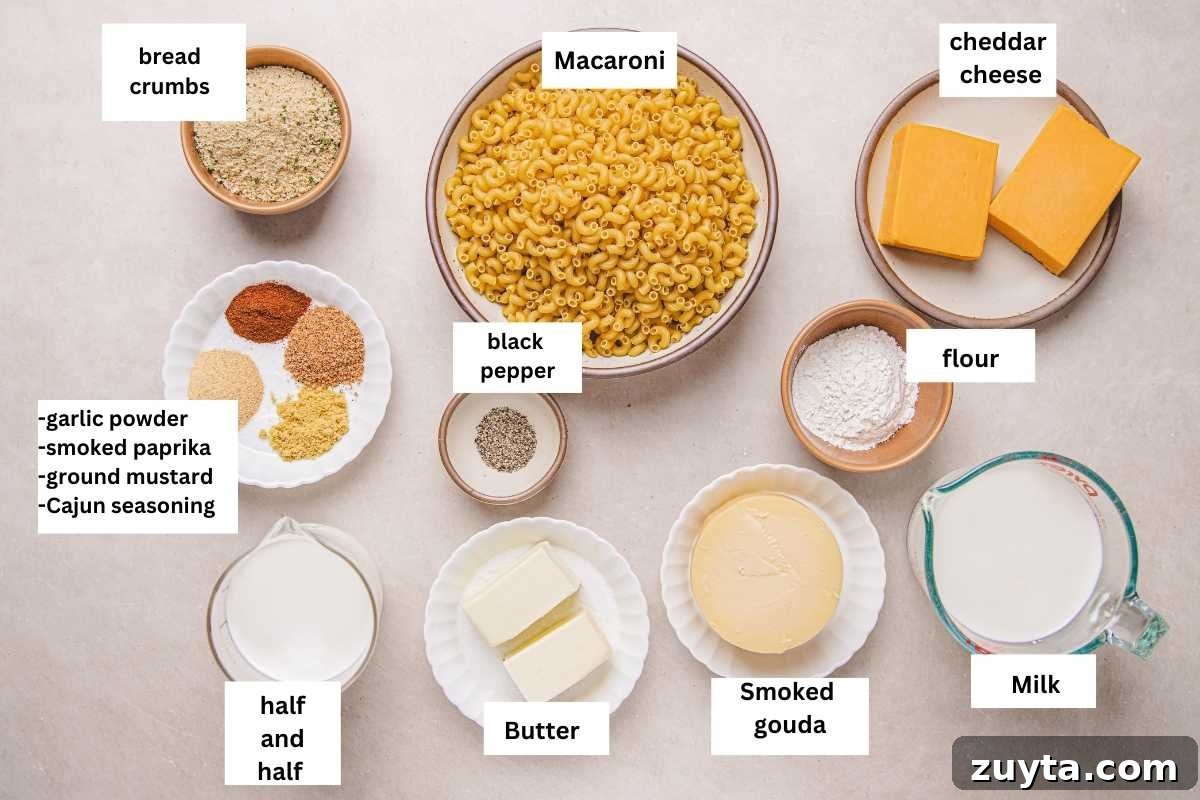 ingredients listed for the macaroni and cheese.