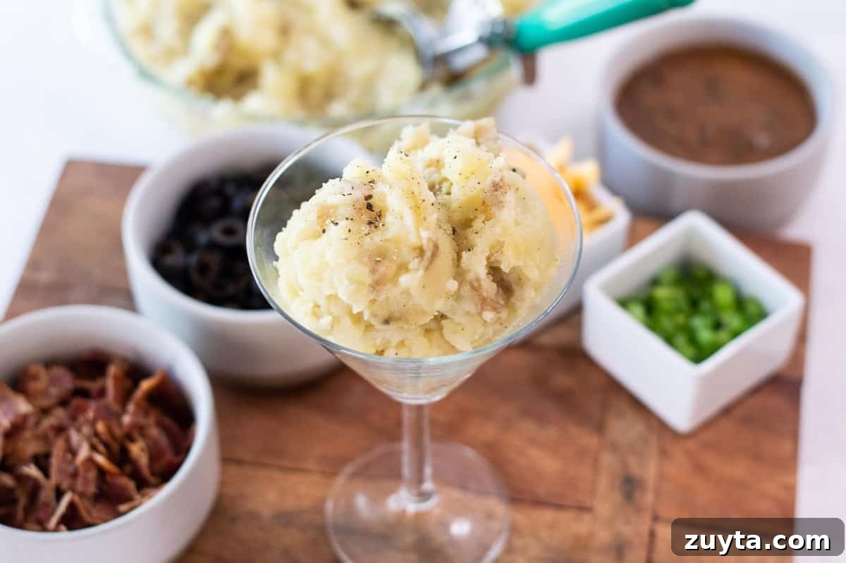 Mashed Potato Toppings Bar and Mashtini Cocktail Recipes 5 mashed potato bar with martini glasses