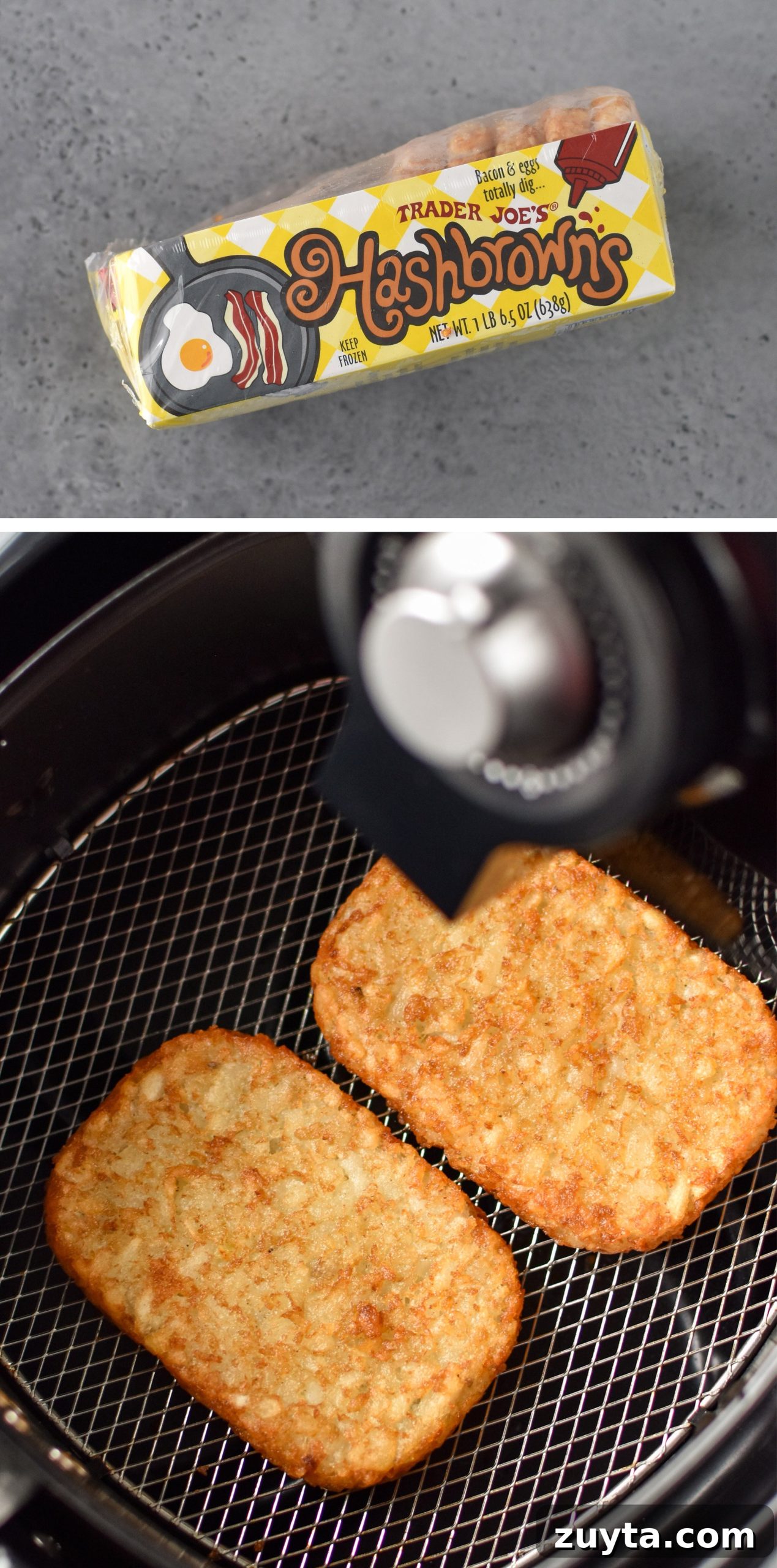 10 Trader Joe's Foods to Cook in Your Air Fryer 2 hashbrowns made in the air fryer! 10 Trader Joe's Foods That Are Perfect for Your Air Fryer
