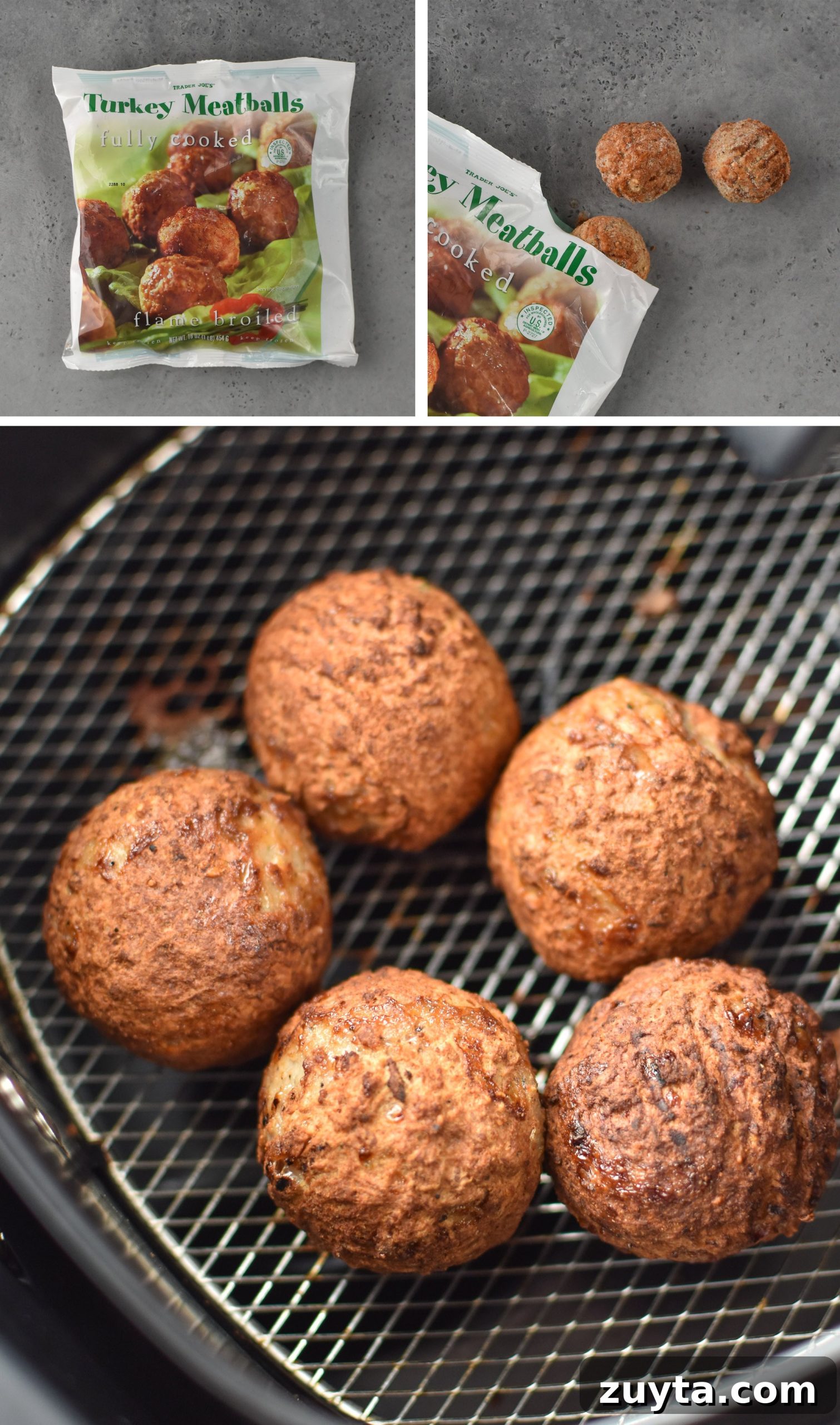 10 Trader Joe's Foods to Cook in Your Air Fryer 4 Turkey meatballs from Trader Joe's made in the air fryer