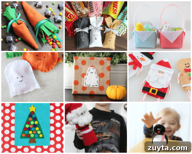 30 Felt Craft Tutorials for Handmade Toys, Gifts and Decor 3 collage of felt holiday crafts