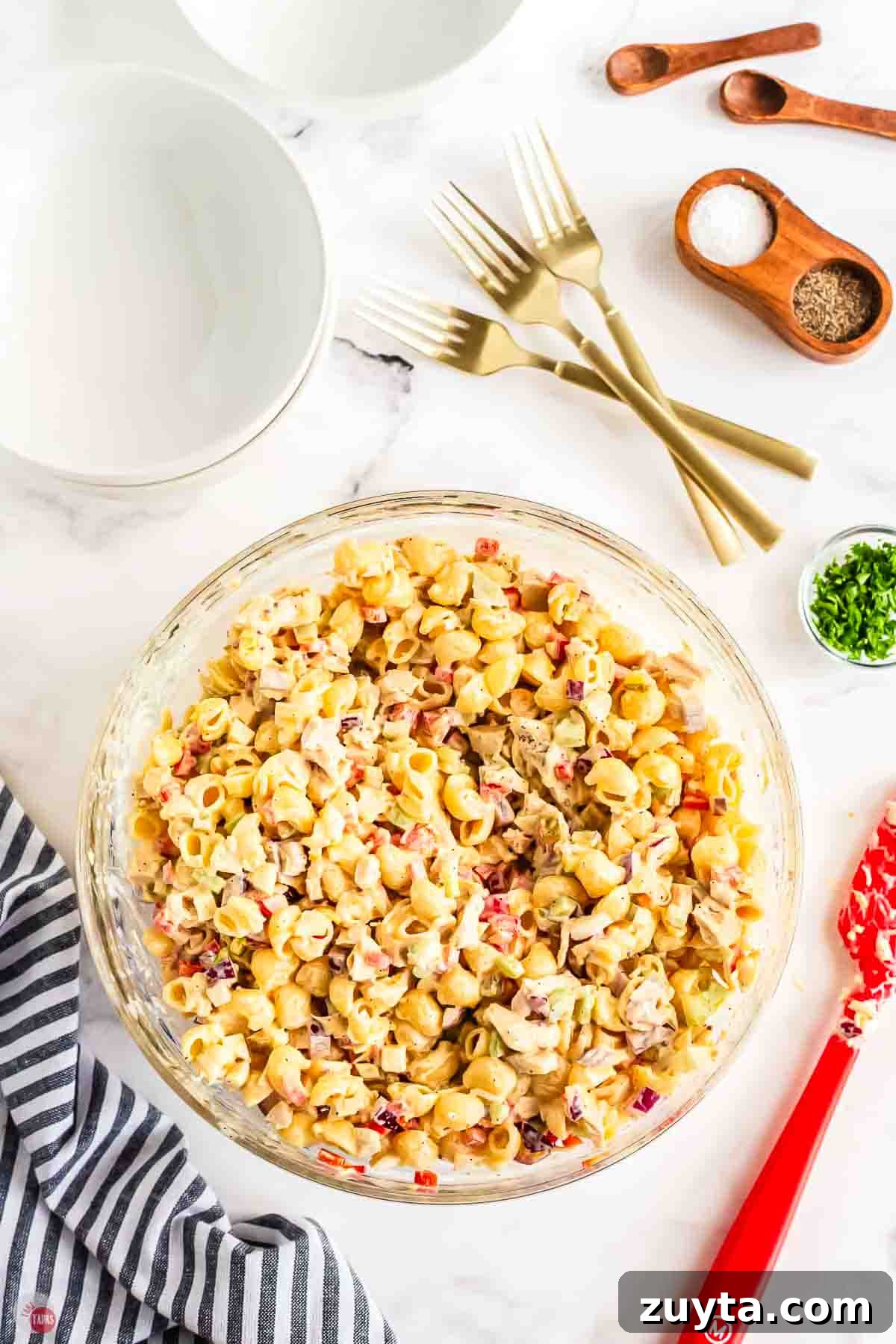 Creamy Chicken Macaroni Salad Recipe 7 Delicious pasta salad with cheese, chicken, and vegetables, perfect for sharing.