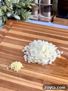 Diced onion and garlic