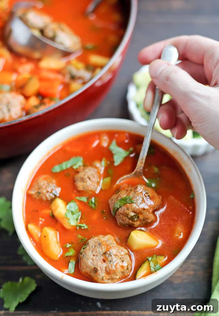 This Paleo Whole30 Mexican Meatball Soup is flavorful, packed with veggies, and so delicious! Gluten free, dairy free, egg free and nut free. This Paleo Whole30 Mexican Meatball Soup is flavorful, packed with veggies, and so delicious! Gluten free, dairy free, egg free and nut free.