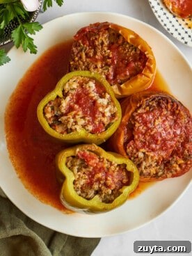 Slow cooker Mediterranean stuffed peppers on a plate.