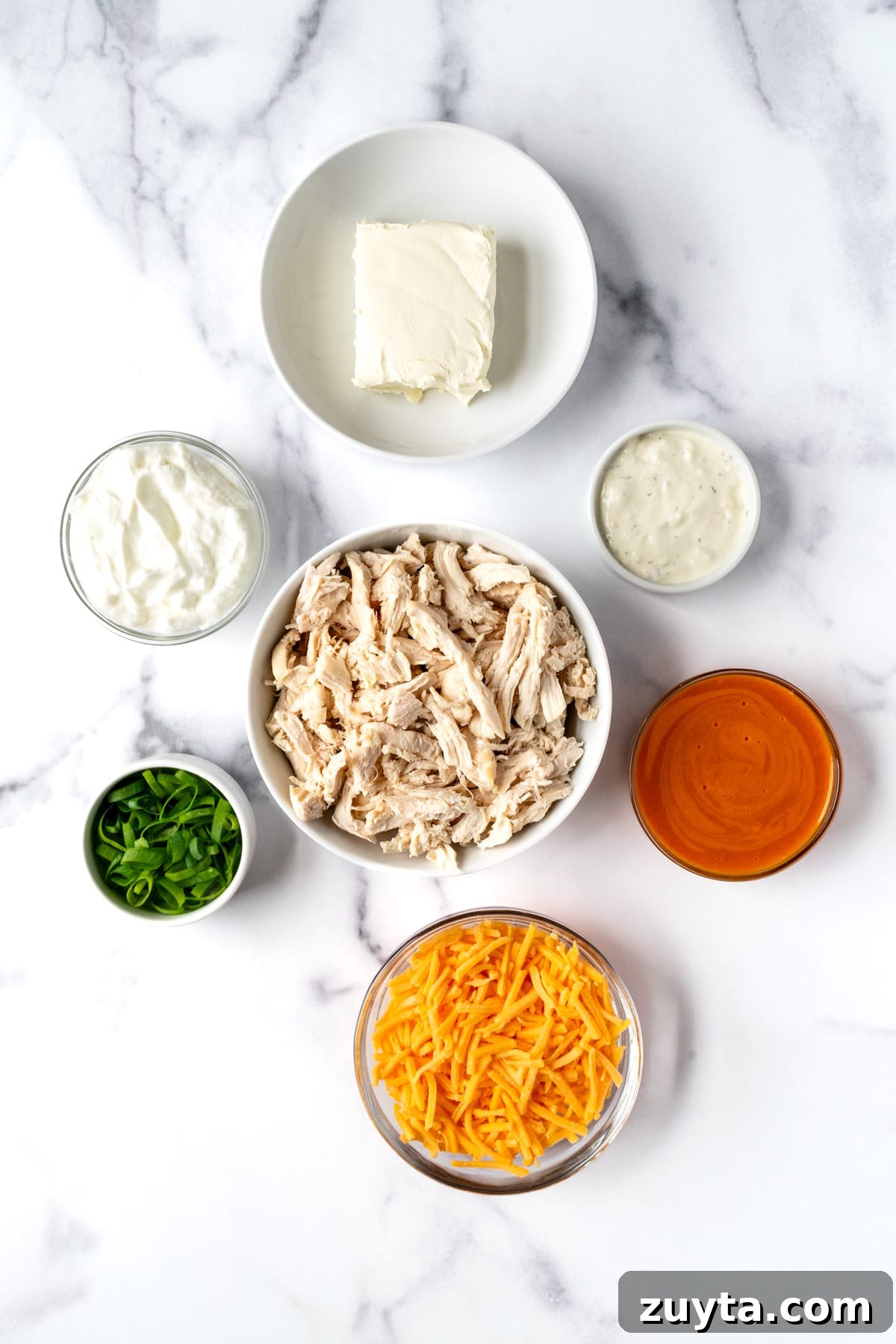 Creamy Buffalo Chicken Dip with Greek Yogurt 3 Greek Yogurt Buffalo Chicken Dip Ingredients.