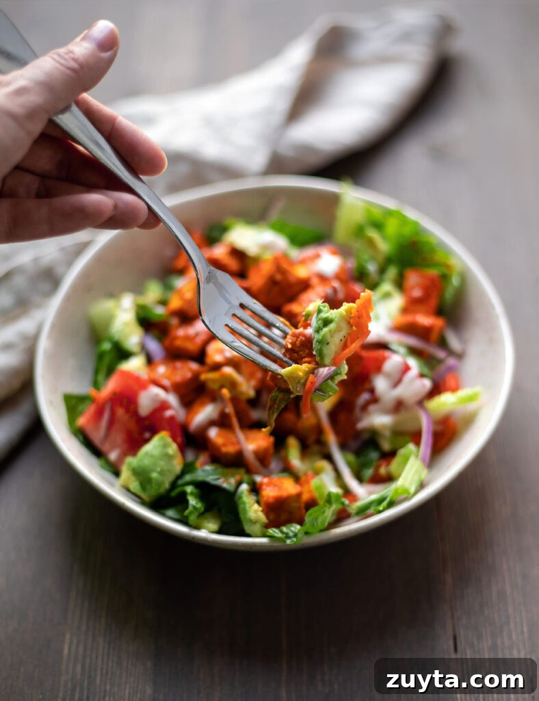 Close-up of buffalo chicken salad ingredients