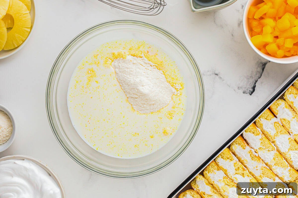 How to Make Twinkie Cake with Creamy Vanilla Filling 6 instant pudding mix and milk in a glass bowl.