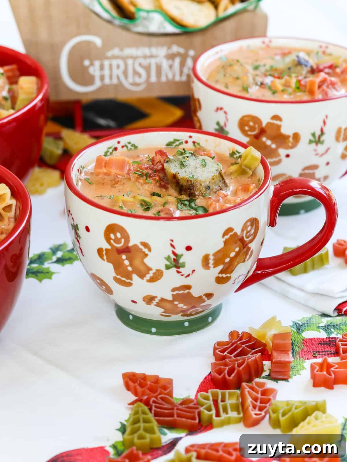 Festive Christmas Soup Recipes for Holiday Dinner 8 Christmas Soup with sausage on top